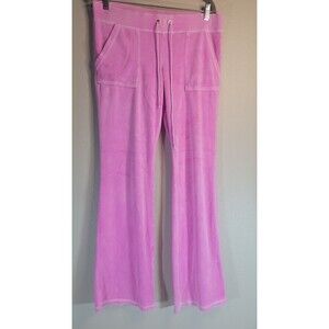 Juicy Couture Velour Pants M • Pink • Made in USA • Y2K Flare • Gold Button...